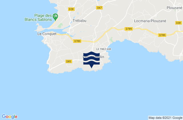 Mapa da tábua de marés em Plougonvelin, France