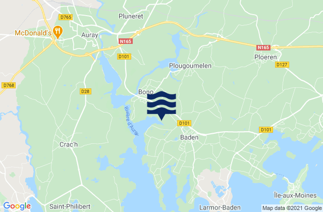Mapa da tábua de marés em Plougoumelen, France
