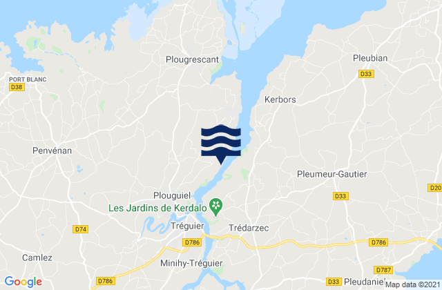 Mapa da tábua de marés em Plouguiel, France