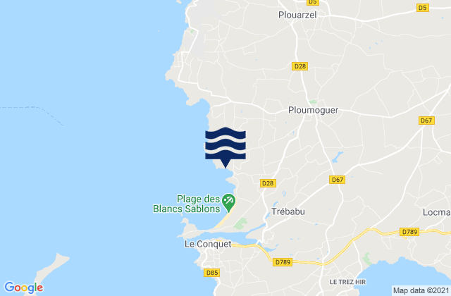 Mapa da tábua de marés em Ploumoguer, France