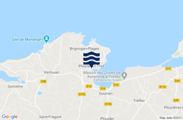 Mapa da tábua de marés em Plounéour-Trez, France
