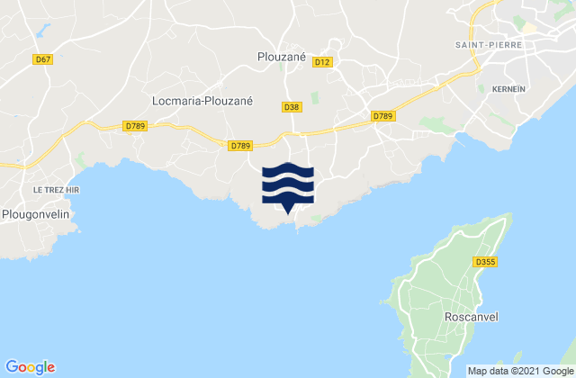 Mapa da tábua de marés em Plouzané, France