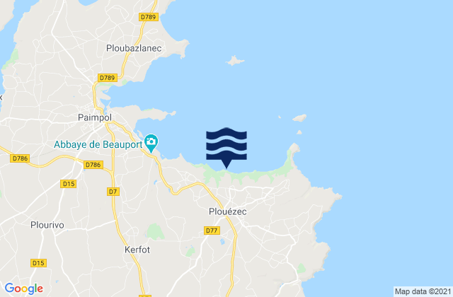 Mapa da tábua de marés em Plouézec, France
