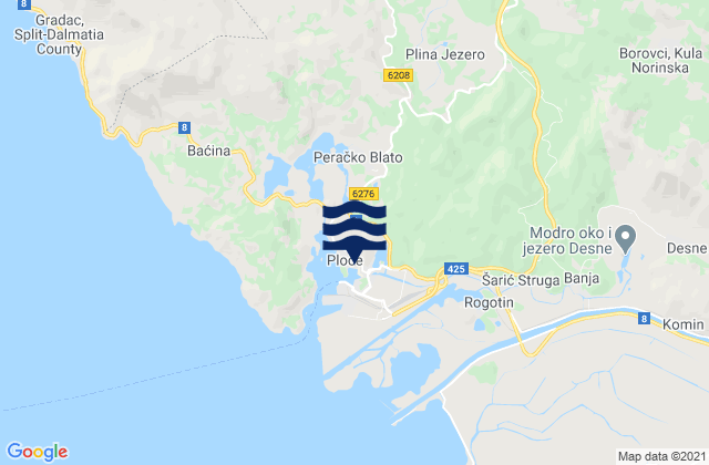 Mapa da tábua de marés em Ploče, Croatia