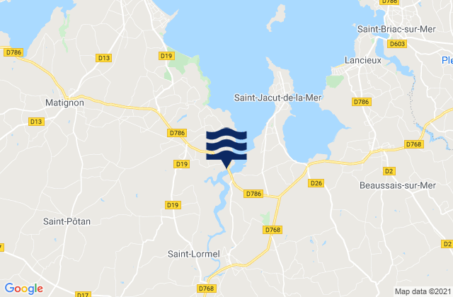 Mapa da tábua de marés em Pluduno, France