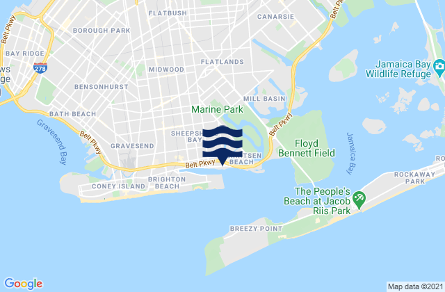Mapa da tábua de marés em Plum Beach Brooklyn, United States