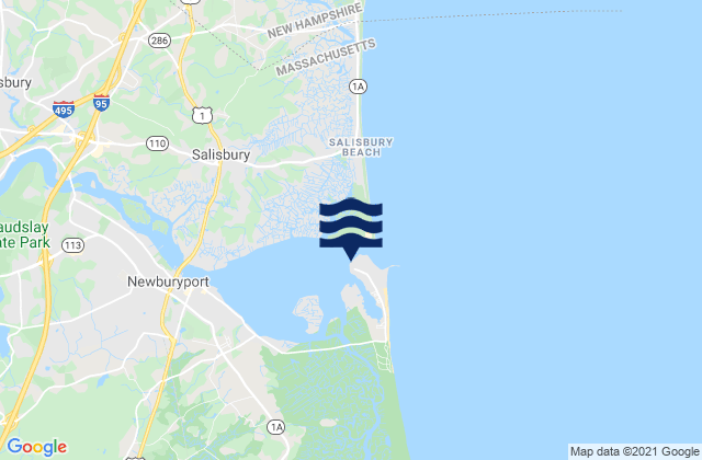Mapa da tábua de marés em Plum Island (Merrimack River Entrance), United States