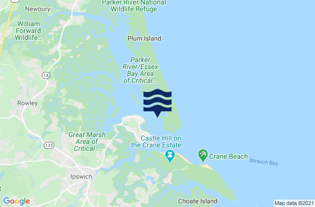 Mapa da tábua de marés em Plum Island Sound (south end), United States