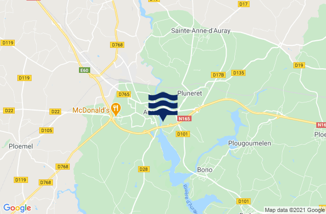 Mapa da tábua de marés em Pluneret, France