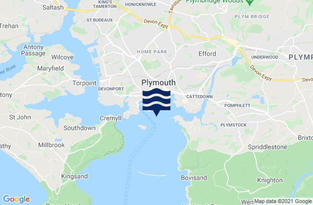 Mapa da tábua de marés em Plymouth Hoe (West) Beach, United Kingdom