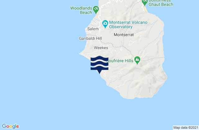 Mapa da tábua de marés em Plymouth, Montserrat
