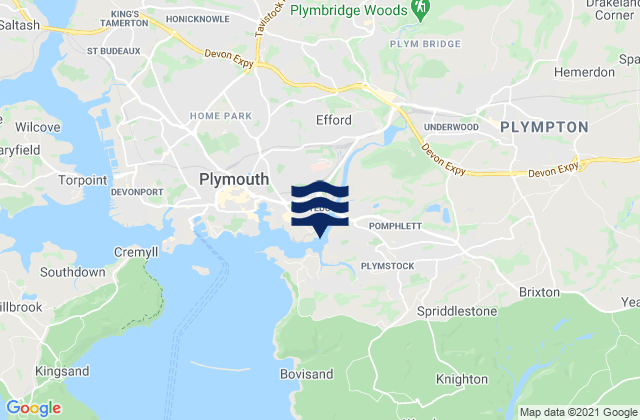 Mapa da tábua de marés em Plympton, United Kingdom