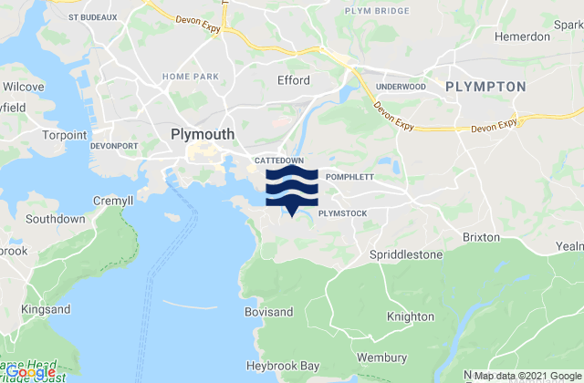 Mapa da tábua de marés em Plymstock, United Kingdom