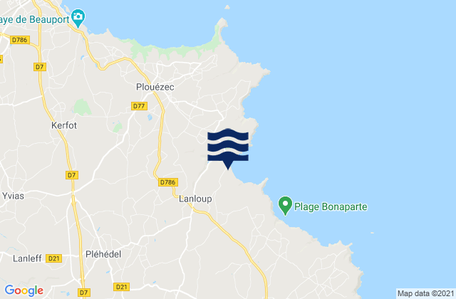 Mapa da tábua de marés em Pléhédel, France