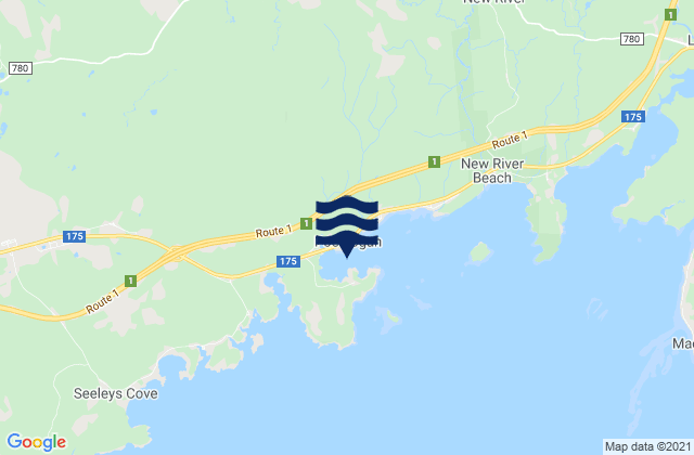 Mapa da tábua de marés em Pocologan Harbour, Canada