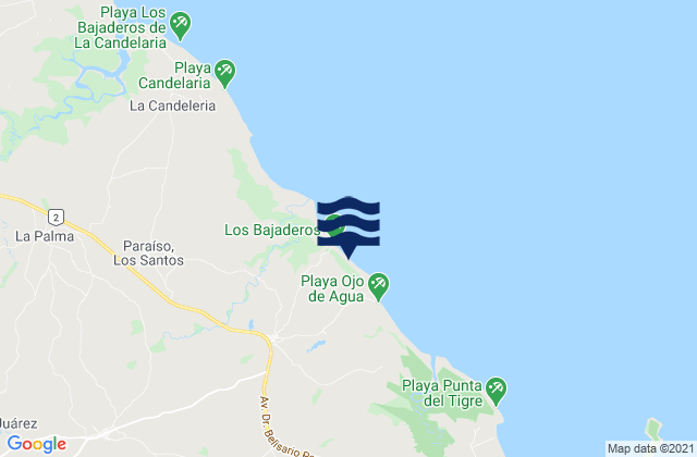 Mapa da tábua de marés em Pocrí, Panama