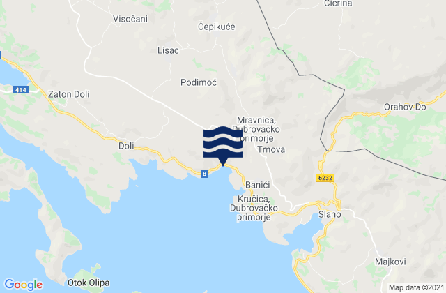 Mapa da tábua de marés em Podgora, Croatia