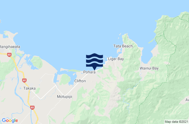 Mapa da tábua de marés em Pohara Beach, New Zealand