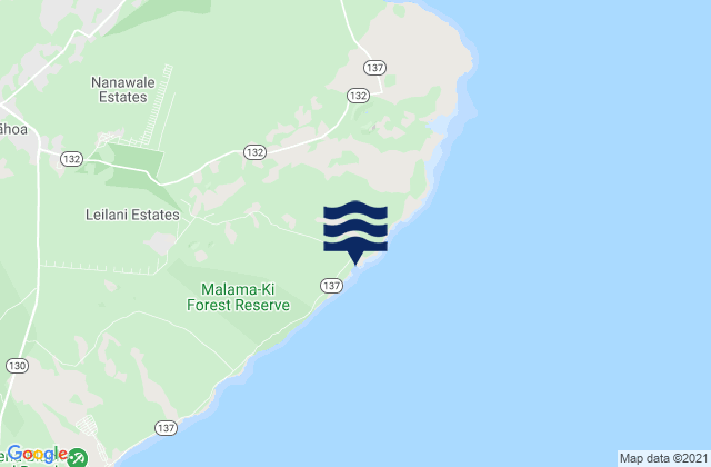 Mapa da tábua de marés em Pohoiki Bay, United States