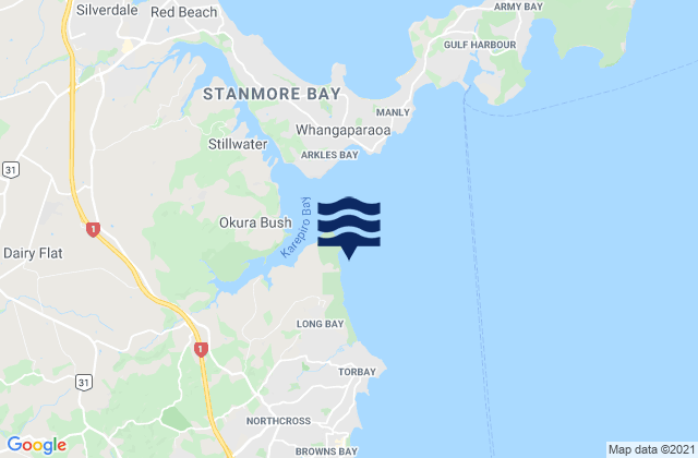 Mapa da tábua de marés em Pohutukawa Bay, New Zealand