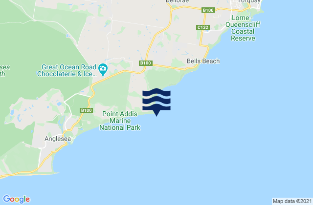 Mapa da tábua de marés em Point Addis, Australia
