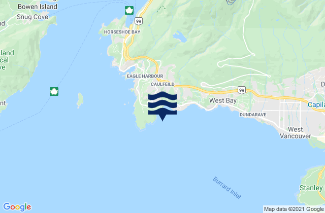 Mapa da tábua de marés em Point Atkinson, Canada