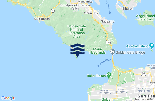 Mapa da tábua de marés em Point Bonita (Bonita Cove), United States