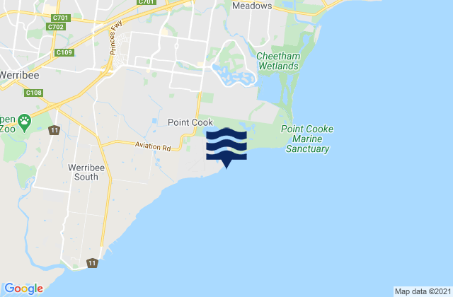 Mapa da tábua de marés em Point Cook, Australia