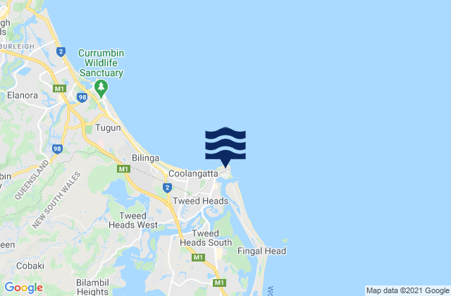 Mapa da tábua de marés em Point Danger, Australia