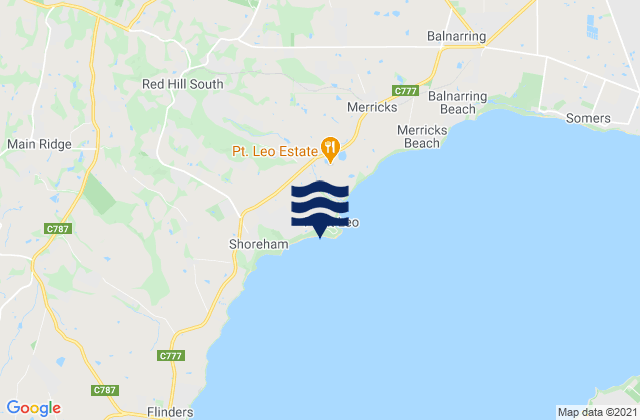 Mapa da tábua de marés em Point Leo Surf Beach, Australia