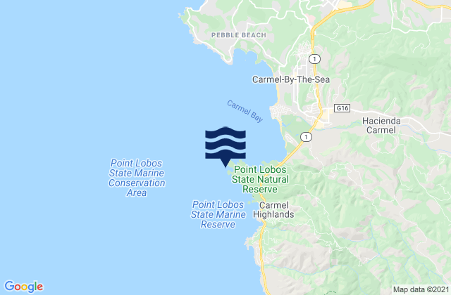 Mapa da tábua de marés em Point Lobos, United States