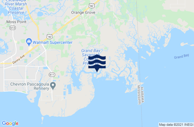 Mapa da tábua de marés em Point Of Pines Bayou Cumbest, United States
