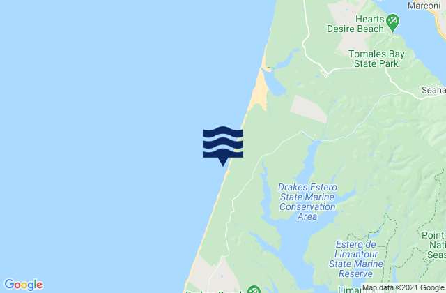 Mapa da tábua de marés em Point Reyes Beach, United States