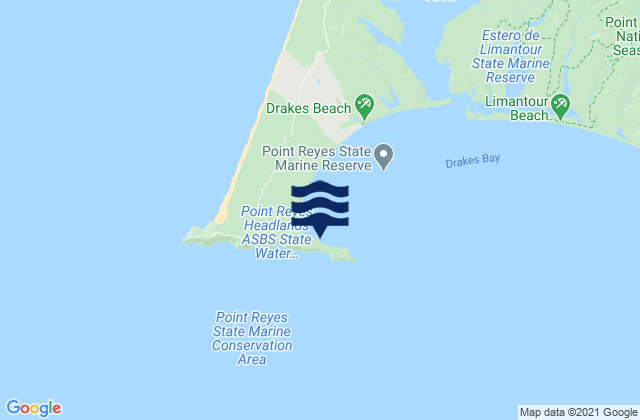 Mapa da tábua de marés em Point Reyes, United States