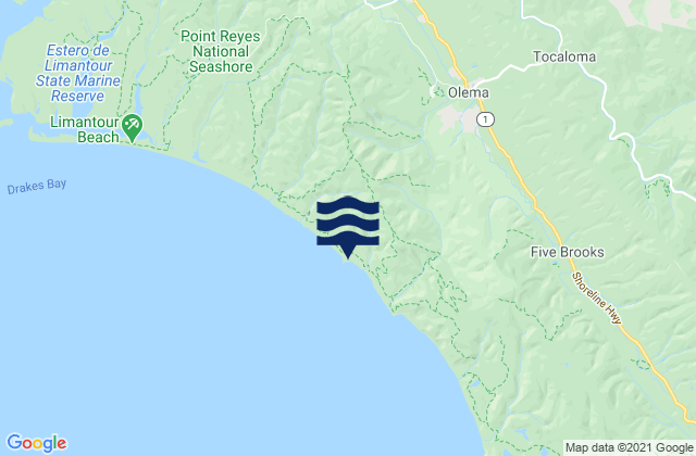 Mapa da tábua de marés em Point Reyes National Seashore, United States