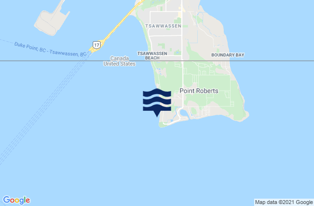 Mapa da tábua de marés em Point Roberts Puget Sound, Canada