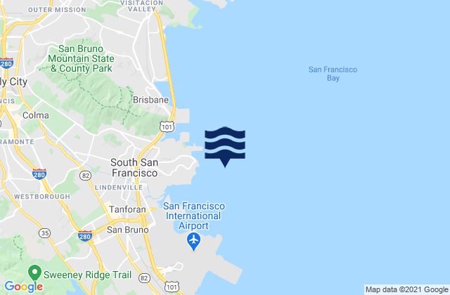 Mapa da tábua de marés em Point San Bruno 0.51 nmi. east of, United States