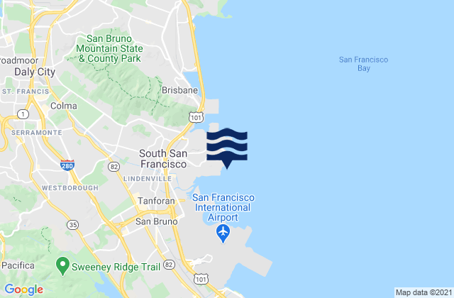 Mapa da tábua de marés em Point San Bruno, United States