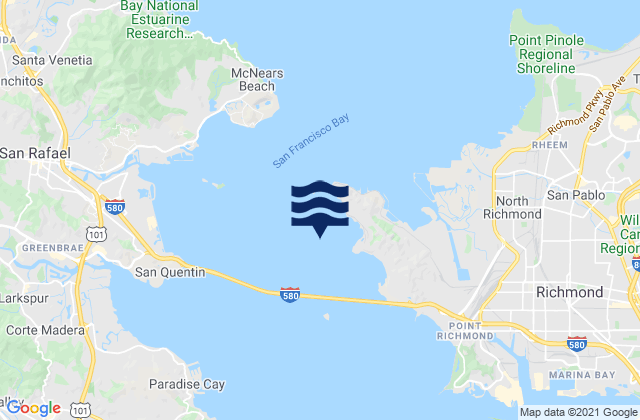 Mapa da tábua de marés em Point San Quentin 1.9 mi E, United States