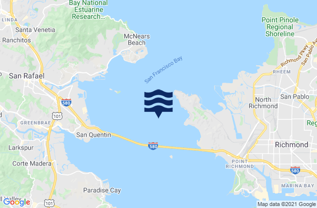 Mapa da tábua de marés em Point San Quentin 1.9 miles east of, United States