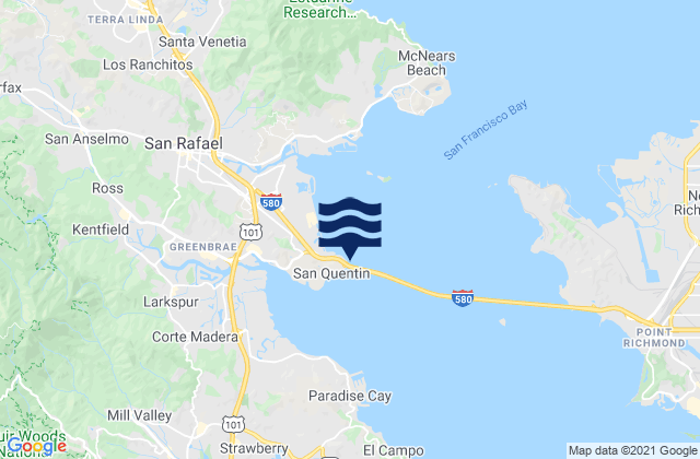 Mapa da tábua de marés em Point San Quentin, United States