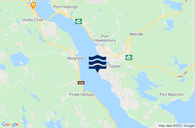 Mapa da tábua de marés em Point Tupper, Canada
