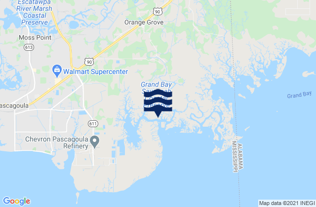 Mapa da tábua de marés em Point of Pines (Bayou Cumbest), United States