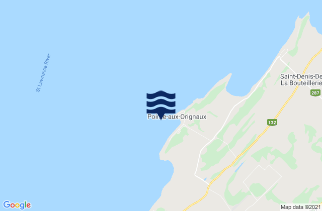 Mapa da tábua de marés em Pointe-Aux-Orignaux, Canada