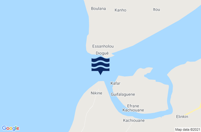 Mapa da tábua de marés em Pointe de Diogue, Senegal