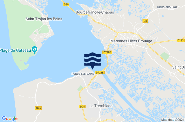 Mapa da tábua de marés em Pointe de Gatseau, France