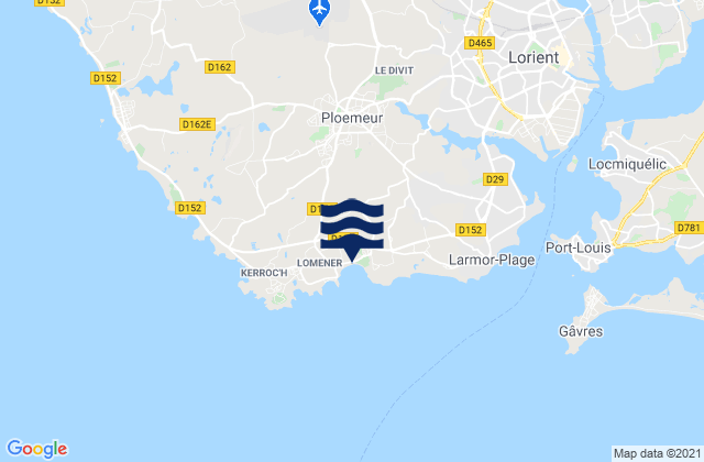 Mapa da tábua de marés em Pointe du Couregan, France