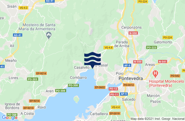 Mapa da tábua de marés em Poio, Spain