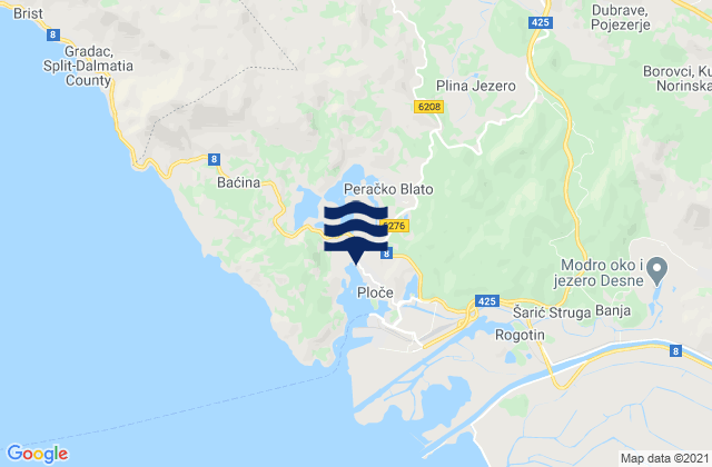 Mapa da tábua de marés em Pojezerje, Croatia