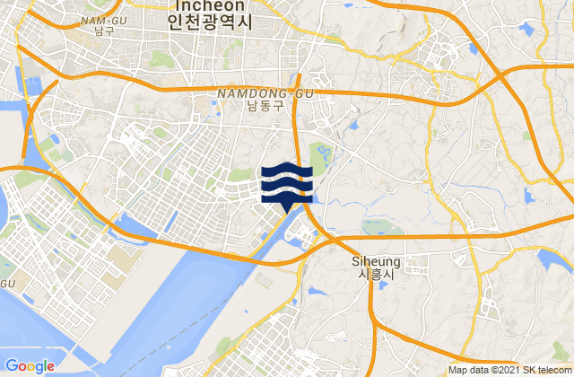 Mapa da tábua de marés em Polgyo, South Korea